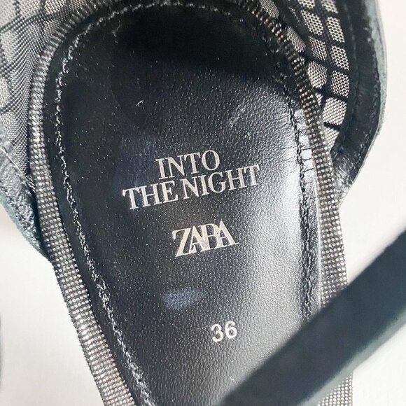 Zara Into the Night Black Mesh Rhinestone Open Toe Sexy Heels 36 NWT - Picture 8 of 8
